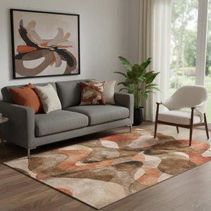 HomeRoots 5' X 8' Contemporary Chocolate Beige Copper Area Rug - Washable, UV Protected, Stain Resistant Design! 648066