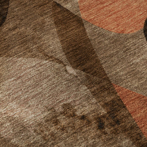 HomeRoots 8' Washable Round Rug in Chocolate, Beige & Copper - UV Protected, Stain Resistant, Modern Abstract Design 648067