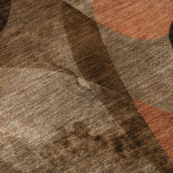 HomeRoots 8' Washable Round Rug in Chocolate, Beige & Copper - UV Protected, Stain Resistant, Modern Abstract Design 648067