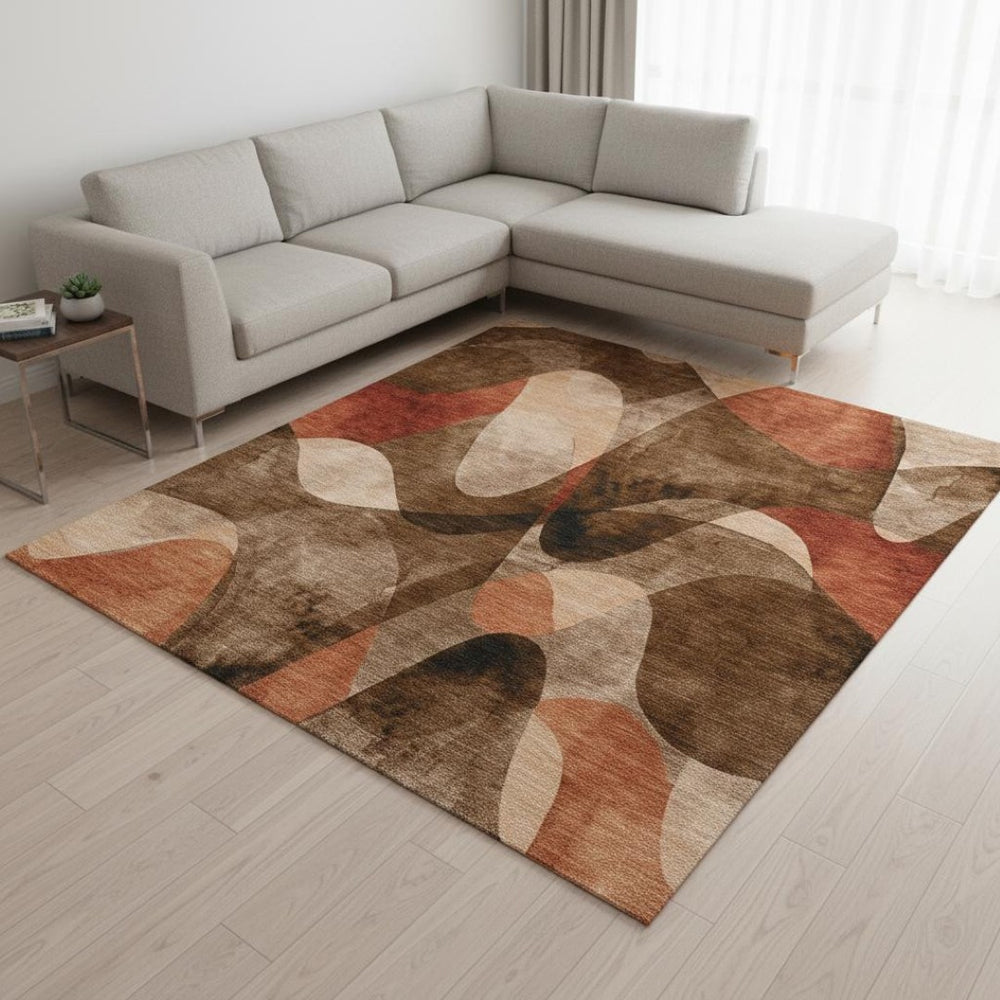 HomeRoots 8' X 10' Washable Abstract Area Rug in Chocolate, Beige & Copper - UV Protected, Kid & Pet Friendly! 648068