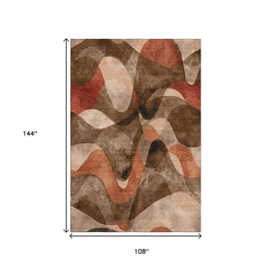 HomeRoots 9' X 12' Abstract Washable Area Rug in Chocolate Beige & Copper - UV Protected, Durable & Stylish 648069