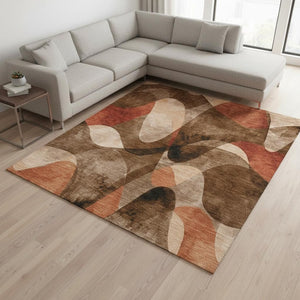 HomeRoots 9' X 12' Abstract Washable Area Rug in Chocolate Beige & Copper - UV Protected, Durable & Stylish 648069