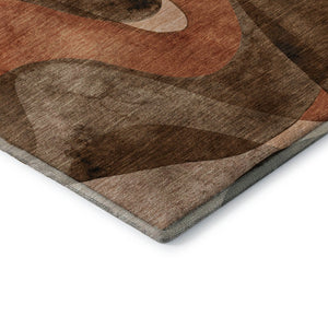 HomeRoots 9' X 12' Abstract Washable Area Rug in Chocolate Beige & Copper - UV Protected, Durable & Stylish 648069