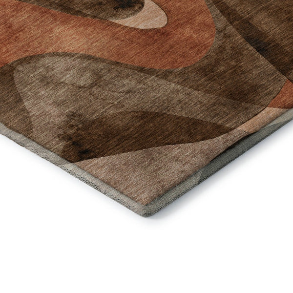 HomeRoots 9' X 12' Abstract Washable Area Rug in Chocolate Beige & Copper - UV Protected, Durable & Stylish 648069