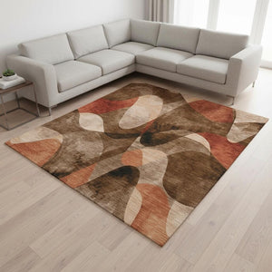 HomeRoots 10' X 14' Chocolate Beige & Copper Abstract Washable Area Rug with UV Protection for High-Traffic Use 648070