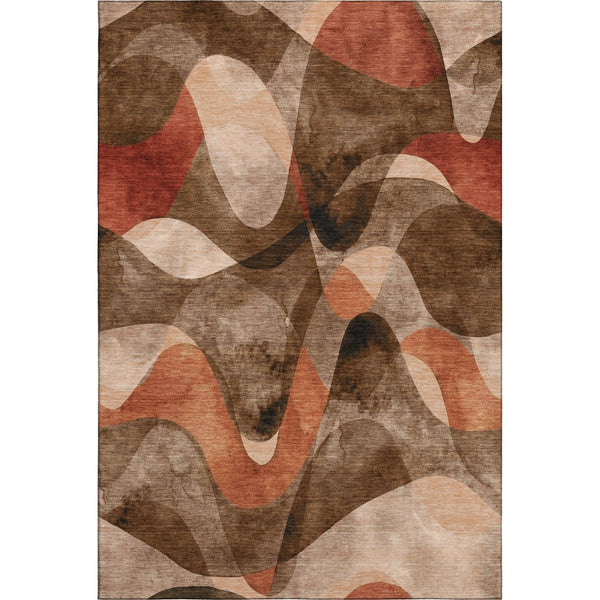 HomeRoots 10' X 14' Chocolate Beige & Copper Abstract Washable Area Rug with UV Protection for High-Traffic Use 648070