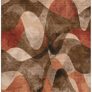 HomeRoots 10' X 14' Chocolate Beige & Copper Abstract Washable Area Rug with UV Protection for High-Traffic Use 648070