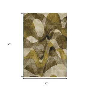HomeRoots 5' X 8' Abstract Coffee Gold Ivory Washable Area Rug - Durable, UV-Protected, Pet-Friendly Design! 648072