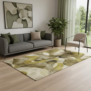 HomeRoots 5' X 8' Abstract Coffee Gold Ivory Washable Area Rug - Durable, UV-Protected, Pet-Friendly Design! 648072