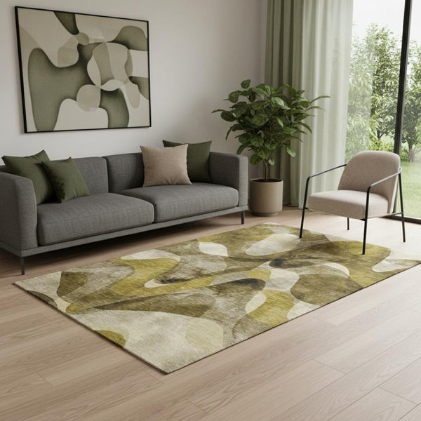 HomeRoots 5' X 8' Abstract Coffee Gold Ivory Washable Area Rug - Durable, UV-Protected, Pet-Friendly Design! 648072