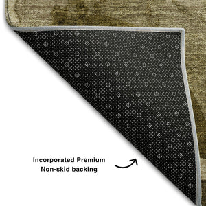 HomeRoots 8' Washable Round Rug in Coffee Gold & Ivory Abstract Design - UV Protected, Durable & Stylish! 648073