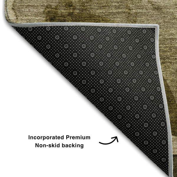 HomeRoots 8' Washable Round Rug in Coffee Gold & Ivory Abstract Design - UV Protected, Durable & Stylish! 648073