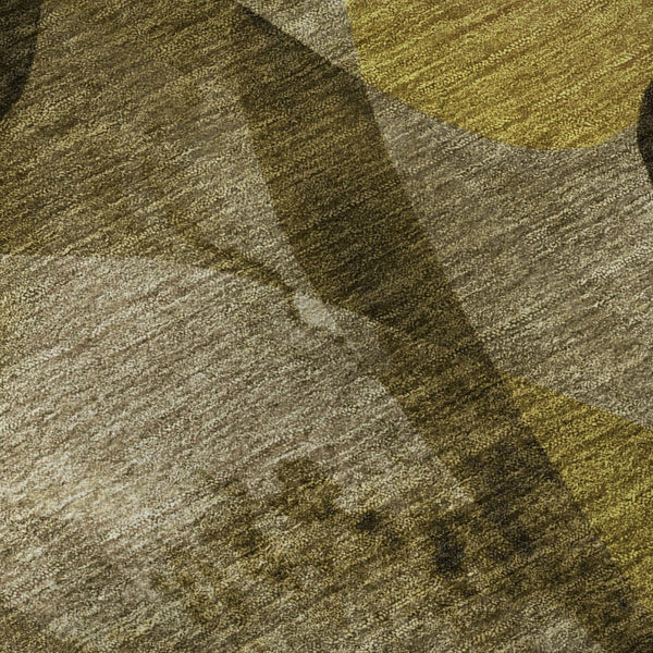 HomeRoots 8' Washable Round Rug in Coffee Gold & Ivory Abstract Design - UV Protected, Durable & Stylish! 648073