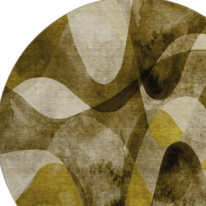 HomeRoots 8' Washable Round Rug in Coffee Gold & Ivory Abstract Design - UV Protected, Durable & Stylish! 648073