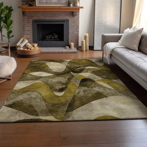 HomeRoots 8' X 10' Modern Abstract Area Rug in Coffee, Gold & Ivory – Stain Resistant, UV Protected, Durable Design 648074