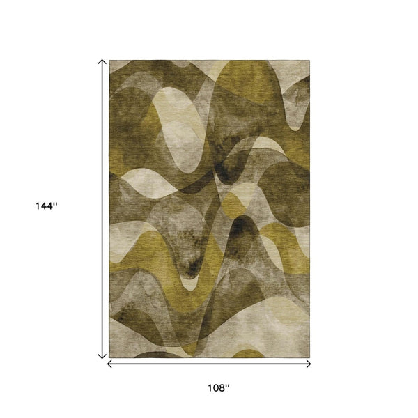 HomeRoots 9' X 12' Contemporary Coffee Gold Ivory Abstract Area Rug - Soft, Durable, UV Protected & Stain Resistant 648075