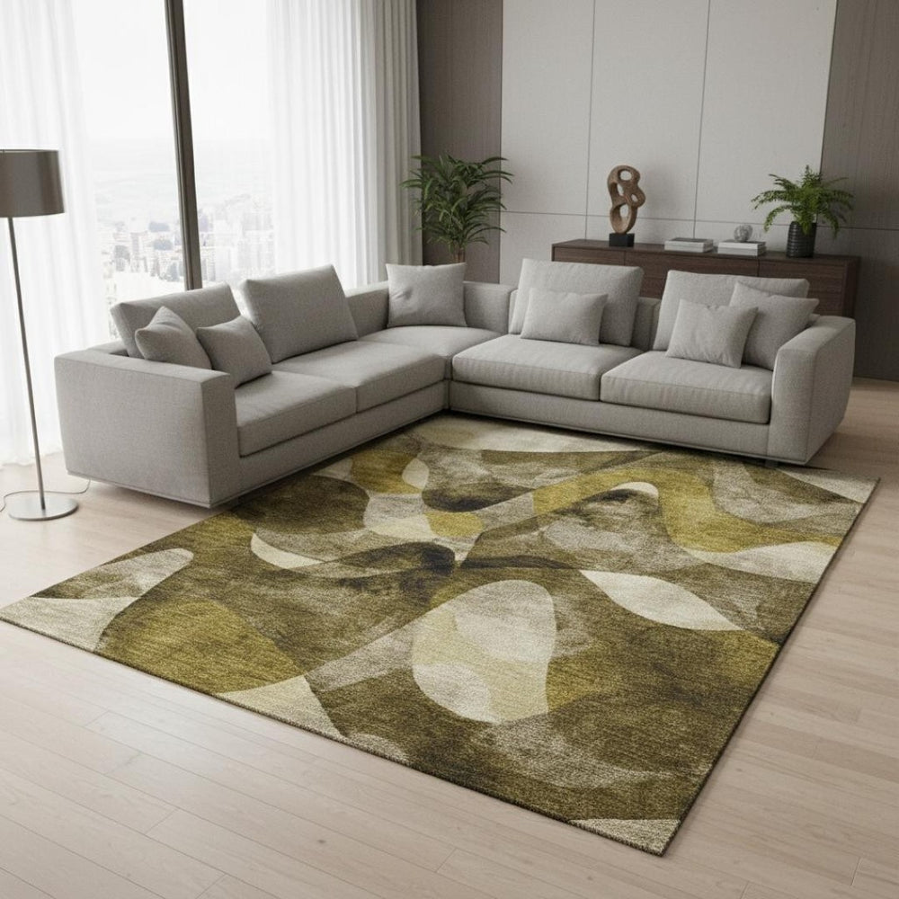 HomeRoots 9' X 12' Contemporary Coffee Gold Ivory Abstract Area Rug - Soft, Durable, UV Protected & Stain Resistant 648075