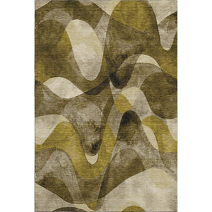HomeRoots 10' X 14' Coffee Gold and Ivory Abstract Area Rug - Washable, UV Protected, Stain Resistant Design 648076