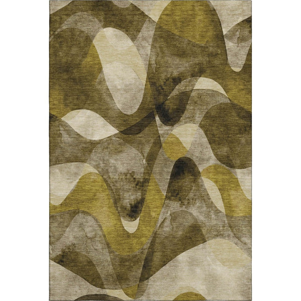 HomeRoots 10' X 14' Coffee Gold and Ivory Abstract Area Rug - Washable, UV Protected, Stain Resistant Design 648076