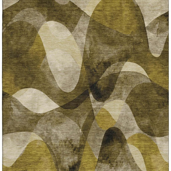 HomeRoots 10' X 14' Coffee Gold and Ivory Abstract Area Rug - Washable, UV Protected, Stain Resistant Design 648076