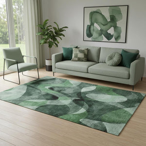 HomeRoots 5' X 8' Contemporary Fern Green Gray Ivory Abstract Area Rug - Washable, UV Protected & Durable Design 648078