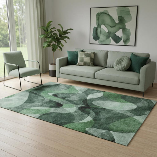 HomeRoots 5' X 8' Contemporary Fern Green Gray Ivory Abstract Area Rug - Washable, UV Protected & Durable Design 648078