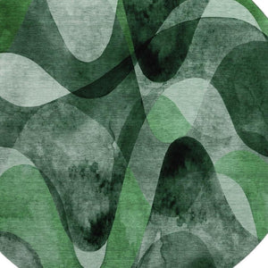 HomeRoots 8' Washable Fern Green, Gray & Ivory Abstract Round Rug with UV Protection for Modern Homes 648079