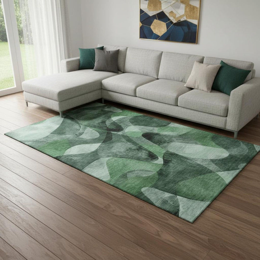 HomeRoots 8' X 10' Contemporary Fern Green and Gray Abstract Washable Area Rug with UV Protection & Durability 648080