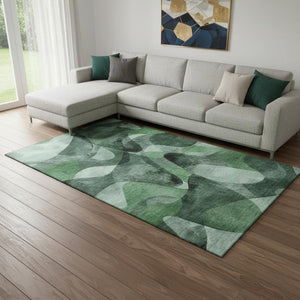 HomeRoots 8' X 10' Contemporary Fern Green and Gray Abstract Washable Area Rug with UV Protection & Durability 648080