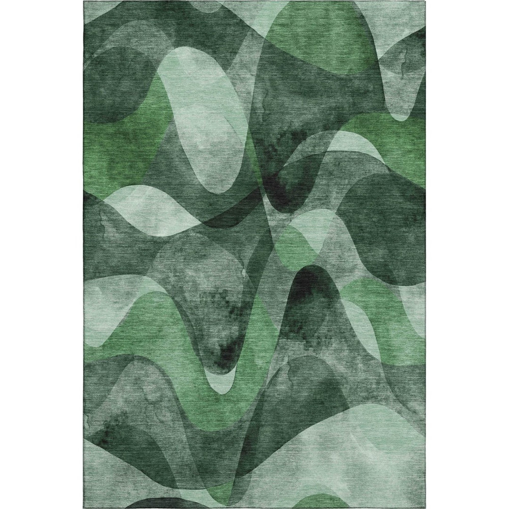 HomeRoots 8' X 10' Contemporary Fern Green and Gray Abstract Washable Area Rug with UV Protection & Durability 648080