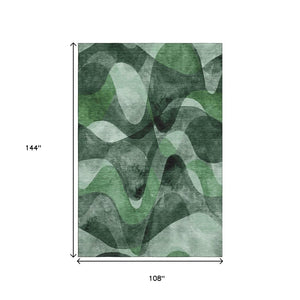 HomeRoots 9' X 12' Modern Abstract Area Rug in Fern Green, Gray & Ivory - Durable, Washable & UV-Protected! 648081