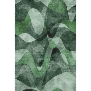 HomeRoots 9' X 12' Modern Abstract Area Rug in Fern Green, Gray & Ivory - Durable, Washable & UV-Protected! 648081