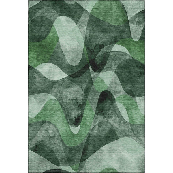 HomeRoots 9' X 12' Modern Abstract Area Rug in Fern Green, Gray & Ivory - Durable, Washable & UV-Protected! 648081