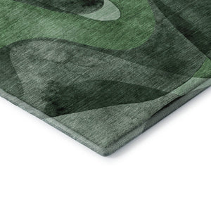 HomeRoots 9' X 12' Modern Abstract Area Rug in Fern Green, Gray & Ivory - Durable, Washable & UV-Protected! 648081