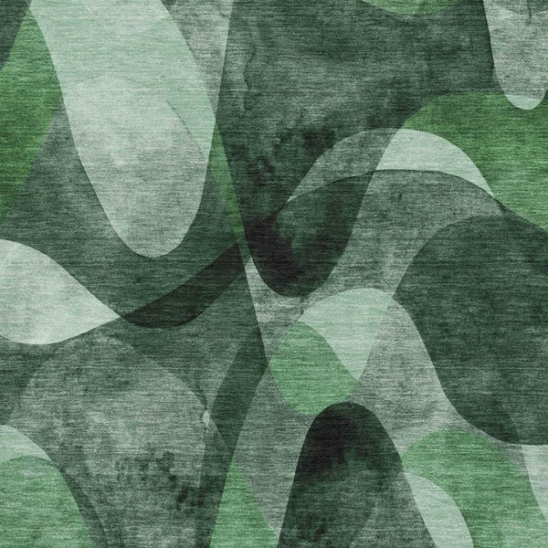 HomeRoots 9' X 12' Modern Abstract Area Rug in Fern Green, Gray & Ivory - Durable, Washable & UV-Protected! 648081