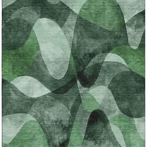 HomeRoots 9' X 12' Modern Abstract Area Rug in Fern Green, Gray & Ivory - Durable, Washable & UV-Protected! 648081