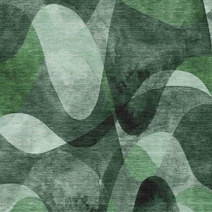 HomeRoots 10' Fern Green, Gray & Ivory Abstract Washable Area Rug - Durable, UV-Protected, Easy-Care Design! 648082