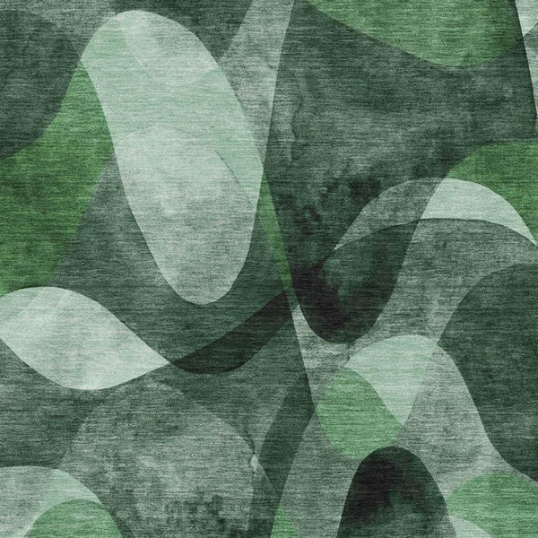 HomeRoots 10' Fern Green, Gray & Ivory Abstract Washable Area Rug - Durable, UV-Protected, Easy-Care Design! 648082