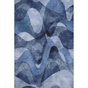 HomeRoots 5' Navy Blue and Ivory Abstract Washable Area Rug - Durable, Pet-Friendly, UV Protected Design for Homes 648084