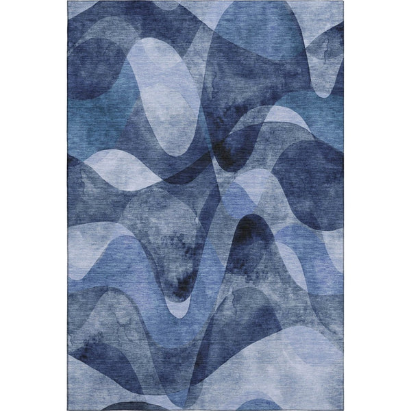HomeRoots 5' Navy Blue and Ivory Abstract Washable Area Rug - Durable, Pet-Friendly, UV Protected Design for Homes 648084