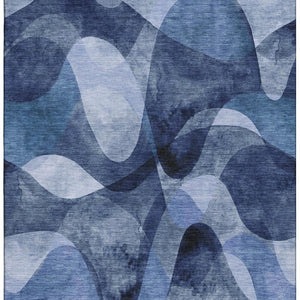 HomeRoots 5' Navy Blue and Ivory Abstract Washable Area Rug - Durable, Pet-Friendly, UV Protected Design for Homes 648084