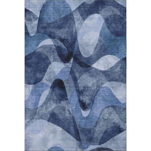HomeRoots 5' Navy Blue and Ivory Abstract Washable Area Rug - Durable, Pet-Friendly, UV Protected Design for Homes 648084