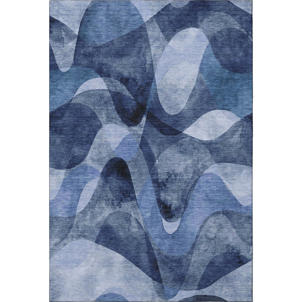 HomeRoots 5' Navy Blue and Ivory Abstract Washable Area Rug - Durable, Pet-Friendly, UV Protected Design for Homes 648084