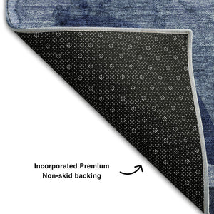 HomeRoots 9' X 12' Navy Blue & Ivory Abstract Area Rug - Washable, Stain Resistant, UV Protected & Durable Design 648087