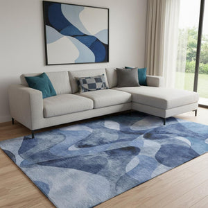 HomeRoots 10' X 14' Navy Blue And Ivory Abstract Area Rug – Stylish, Washable, UV-Resistant for Modern Living Spaces 648088