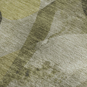 HomeRoots 5' x 8' Abstract Olive Green Gray Ivory Area Rug - Washable, UV-Protected, Stain-Resistant Design! 648090
