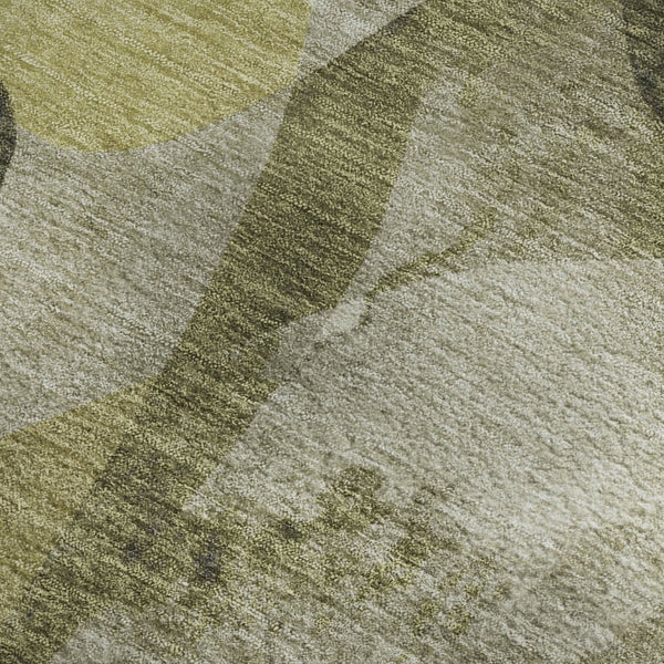 HomeRoots 5' x 8' Abstract Olive Green Gray Ivory Area Rug - Washable, UV-Protected, Stain-Resistant Design! 648090