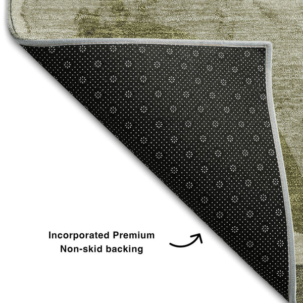HomeRoots 8' Washable Round Rug in Olive Green, Gray & Ivory - Durable, UV-Protected, Perfect for Busy Homes! 648091