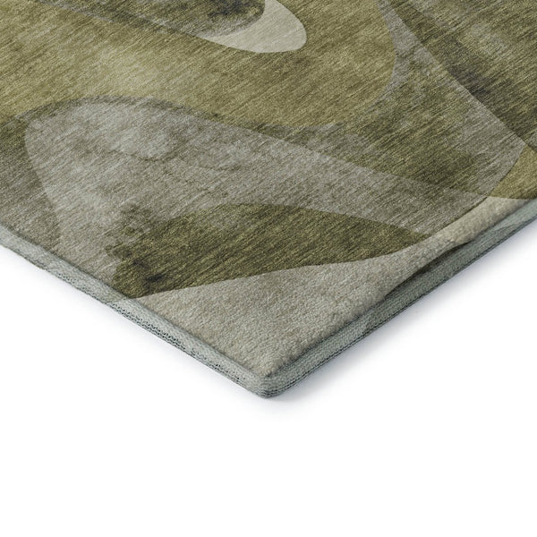 HomeRoots 8' Washable Round Rug in Olive Green, Gray & Ivory - Durable, UV-Protected, Perfect for Busy Homes! 648091