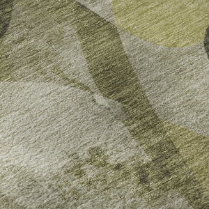 HomeRoots 8' Washable Round Rug in Olive Green, Gray & Ivory - Durable, UV-Protected, Perfect for Busy Homes! 648091